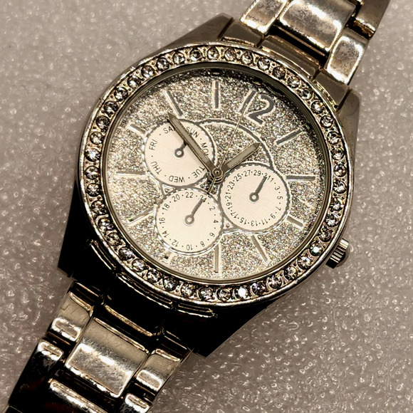 Claire's Gem Crystal accent Claires 38mm Quartz watch Faux Chronograph Silver - Picture 1 of 4